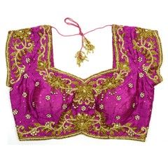 15024 Pink and Majenta  color family Blouse in Silk fabric with Kasab,Stone work .