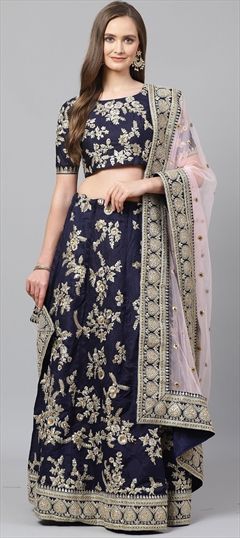 1503415: Blue color Lehenga in Bangalore Silk fabric with Embroidered, Sequence, Thread work