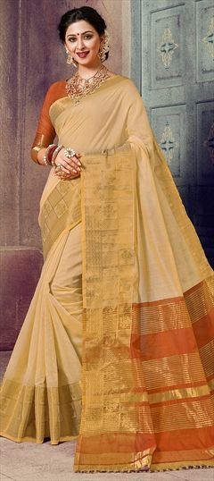 1505258: Traditional Beige and Brown color Sarees in Chanderi Silk fabric with  Thread work