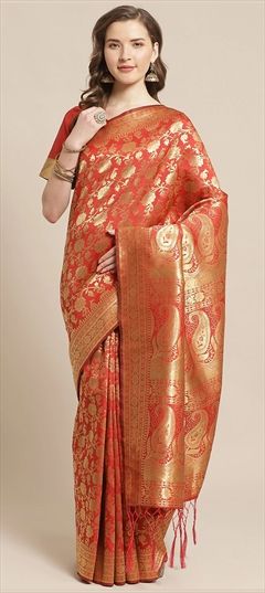 Traditional Red and Maroon color Saree in Jacquard fabric with Thread work : 1505406