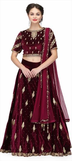 1509020: Bridal, Wedding Red and Maroon color Lehenga in Velvet fabric with  Dabka, Stone, Thread, Zari work