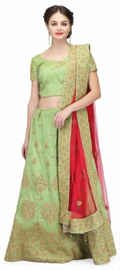 1509021: Bridal, Wedding Green color Lehenga in Raw Silk fabric with  Stone, Thread, Zari work