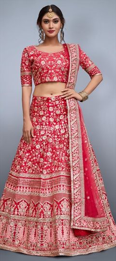 Wedding Pink and Majenta color Lehenga in Art Silk, Silk fabric with Embroidered, Resham, Sequence, Thread work : 1510774