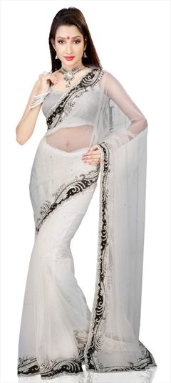 1511377: Bridal, Wedding White and Off White color Saree in Net fabric with Cut Dana, Moti, Zircon work