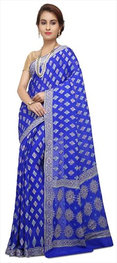 1513544: Traditional Blue color Saree in Banarasi Silk fabric with Thread, Zari work