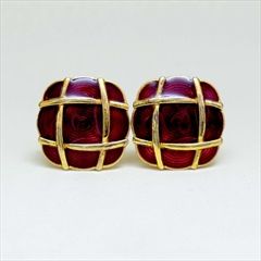 1514081: Red and Maroon color Cufflinks in Brass & Enamel
