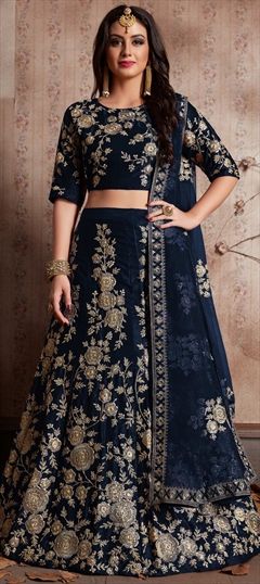 Mehendi Sangeet Blue color Lehenga in Semi Velvet fabric with Embroidered, Sequence, Thread, Zari work : 1514700