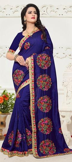 1514899: Traditional Blue color Saree in Art Silk fabric with Embroidered, Resham, Thread work