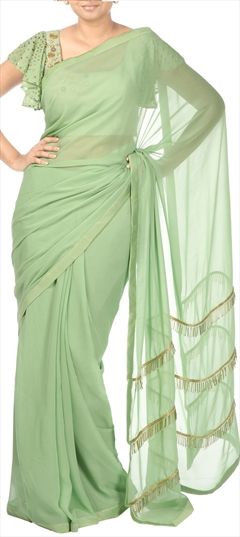 1517847: Party Wear Green color Saree in Georgette fabric with Lace work