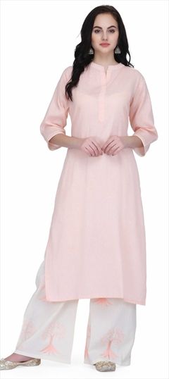 1521499: Casual Pink and Majenta color Tunic with Bottom in Cotton fabric with Embroidered, Resham, Thread work