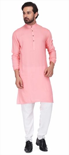 1523123: Pink and Majenta color Kurta Pyjamas in Rayon fabric with Thread work