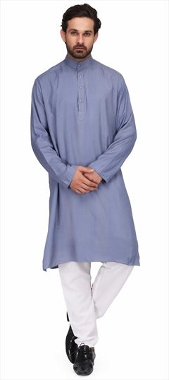 1523132: Blue color Kurta Pyjamas in Rayon fabric with Thread work