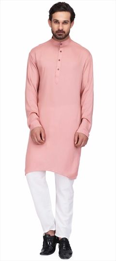 1523134: Pink and Majenta color Kurta Pyjamas in Rayon fabric with Thread work