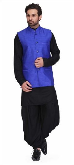 1523438: Black and Grey color Kurta Pyjama with Jacket in Rayon fabric with Thread work