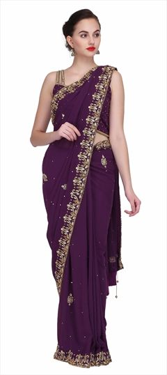 1523638: Designer, Party Wear Purple and Violet color Saree in Georgette fabric with Dabka, Sequence, Stone, Zari work