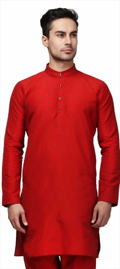 1523850: Red and Maroon color Kurta in Raw Silk fabric with Thread work
