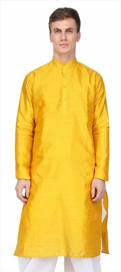 1524051: Yellow color Kurta in Raw Silk fabric with Thread work