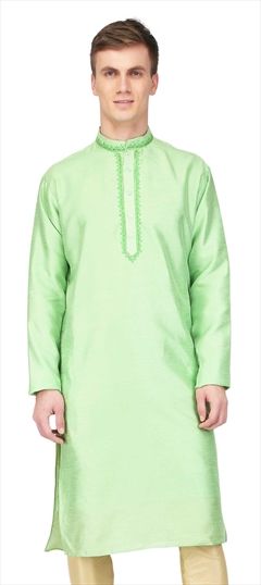 1524062: Green color Kurta in Raw Silk fabric with Embroidered, Thread work