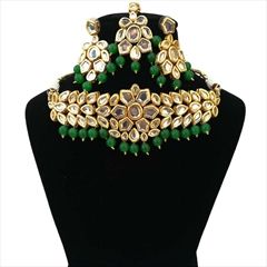 1525056: Green color Necklace in Metal Alloy studded with CZ Diamond, Kundan & Gold Rodium Polish