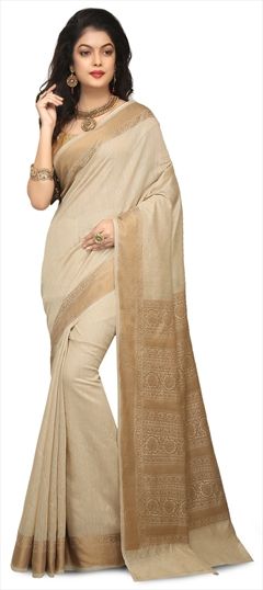 1525510: Traditional Beige and Brown color Saree in Banarasi Silk, Silk fabric with Weaving work