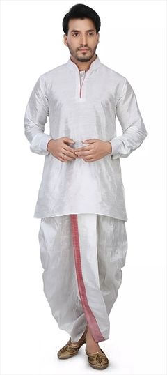 White and Off White color Dhoti Kurta in Art Dupion Silk fabric with Embroidered work : 1529353