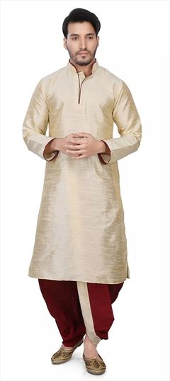Beige and Brown color Dhoti Kurta in Art Dupion Silk fabric with Embroidered work : 1529394