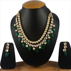 1530364: Gold, Green color Necklace in Metal Alloy studded with CZ Diamond, Kundan & Gold Rodium Polish