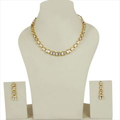 1530367: White and Off White color Necklace in Metal Alloy studded with CZ Diamond, Kundan & Gold Rodium Polish