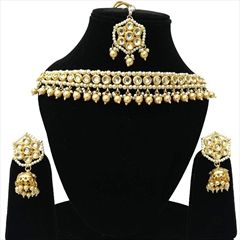 1530398: Beige and Brown color Necklace in Metal Alloy studded with CZ Diamond, Kundan & Gold Rodium Polish