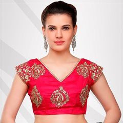 1530558: Red and Maroon color Blouse in Raw Silk, Silk fabric with Embroidered, Sequence, Stone, Thread, Zari work
