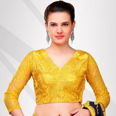 1530559: Yellow color Blouse in Satin Silk, Silk fabric with Embroidered, Thread work