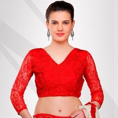 1530561: Red and Maroon color Blouse in Satin Silk, Silk fabric with Embroidered, Thread work