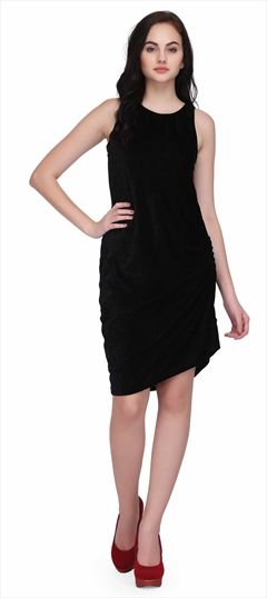 1531410: Party Wear Black and Grey color Dress in Lycra, Velvet fabric with Thread work