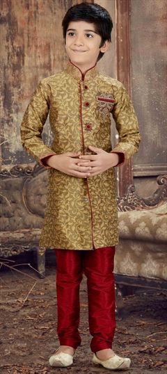 Gold color Boys Kurta Pyjama in Jacquard fabric with Patch work : 1531979