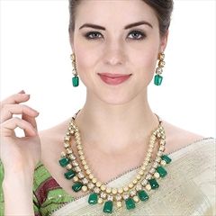 1533368: Beige and Brown, Green color Necklace in Metal Alloy studded with Beads, CZ Diamond, Kundan & Gold Rodium Polish