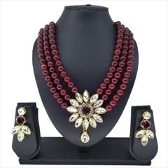 1535056: Pink and Majenta, White and Off White color Necklace in Metal Alloy studded with Kundan, Pearl & Gold Rodium Polish