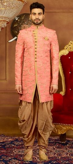 Pink and Majenta color IndoWestern Dress in Banarasi Silk fabric with Embroidered, Resham, Thread, Zari work : 1535579