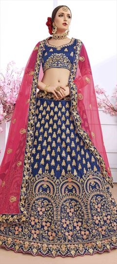Mehendi Sangeet Blue color Lehenga in Silk fabric with Embroidered, Resham, Stone, Thread, Zari work : 1535651
