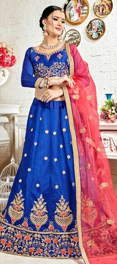 Mehendi Sangeet Blue color Lehenga in Bangalore Silk fabric with Embroidered, Resham, Stone, Thread, Zari work : 1535655