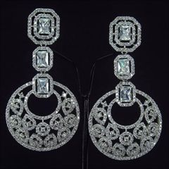 1536723: White and Off White color Earrings in Metal Alloy studded with CZ Diamond & Silver Rodium Polish