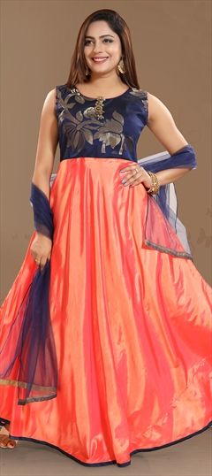 1537240: Party Wear Orange color Salwar Kameez in Art Silk fabric with Abaya, Anarkali Broches work