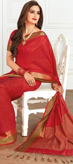 1537670: Casual, Traditional Red and Maroon color Saree in Silk, Tussar Silk fabric with South Thread work