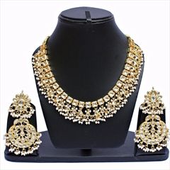 1537828: White and Off White color Necklace in Metal Alloy studded with Beads, CZ Diamond, Kundan & Gold Rodium Polish