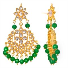 1538006: Green color Earrings in Metal Alloy studded with CZ Diamond, Kundan & Gold Rodium Polish