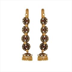 1538685: Red and Maroon, White and Off White color Earrings in Brass studded with CZ Diamond, Pearl & Gold Rodium Polish