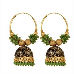 1538714: Green color Earrings in Brass studded with Beads & Gold Rodium Polish