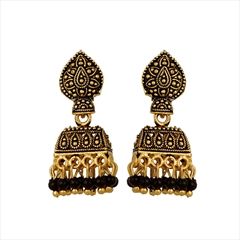 1538723: Black and Grey color Earrings in Brass studded with Beads & Gold Rodium Polish