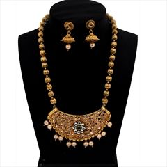 1539155: White and Off White color Necklace in Metal Alloy studded with Austrian diamond, Kundan & Gold Rodium Polish