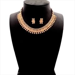 1539162: Gold color Necklace in Metal Alloy studded with Austrian diamond, Kundan & Gold Rodium Polish
