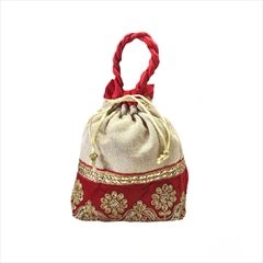 1539278: Gold, Red and Maroon color Potli in Jute, Velvet fabric with Lace, Sequence, Thread work
